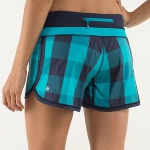 lululemon athletica Teal and Navy Plaid Athletic Shorts